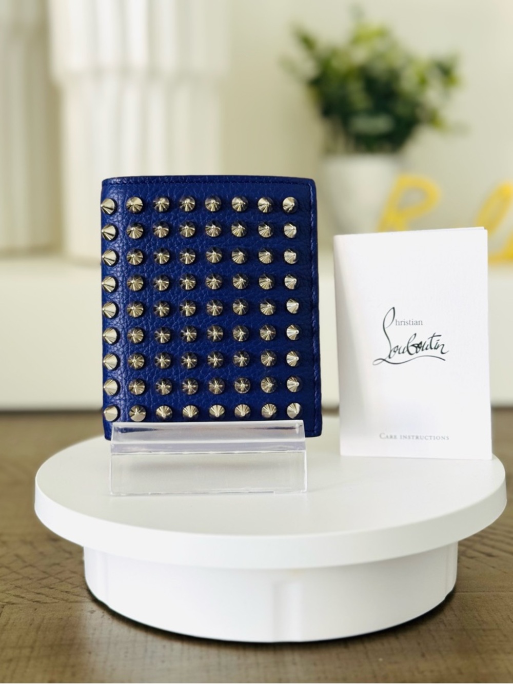 Christian Louboutin Navy Leather Studded Bifold Wallet with COA